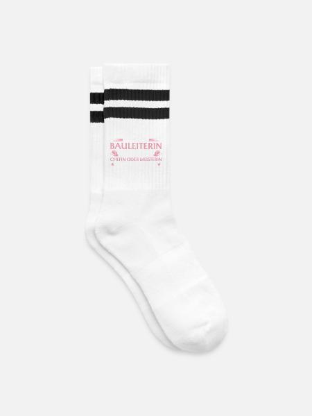 Bauleiterin Chefin oder Meisterin - Bauherrin - Gestreifte Tennissocken - Weiß/Schwarz