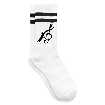 T Shirt Katze Notiz Musik Lustige Katze - Gestreifte Tennissocken - Weiß/Schwarz - Rechts