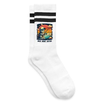 Angeln. Köder, warten, fangen! - Gestreifte Tennissocken - Weiß/Schwarz - Rechts