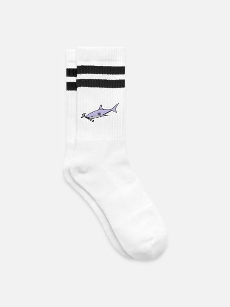 Hammerkopf-Hai - Gestreifte Tennissocken - Weiß/Schwarz