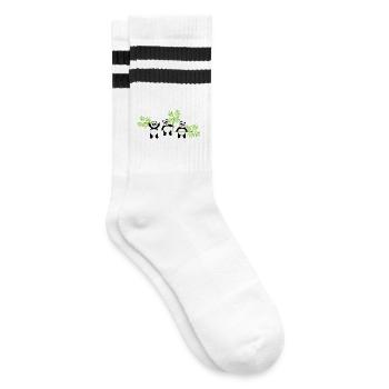Kawaii Panda mit Bambus – Spaßiges und zartes Muster - Gestreifte Tennissocken - Weiß/Schwarz - Rechts