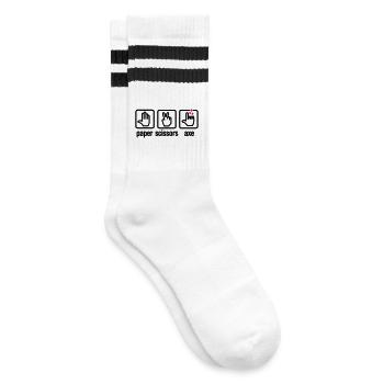 Papier - Schere - Axt - Stein - Holzfäller - Gestreifte Tennissocken - Weiß/Schwarz - Rechts