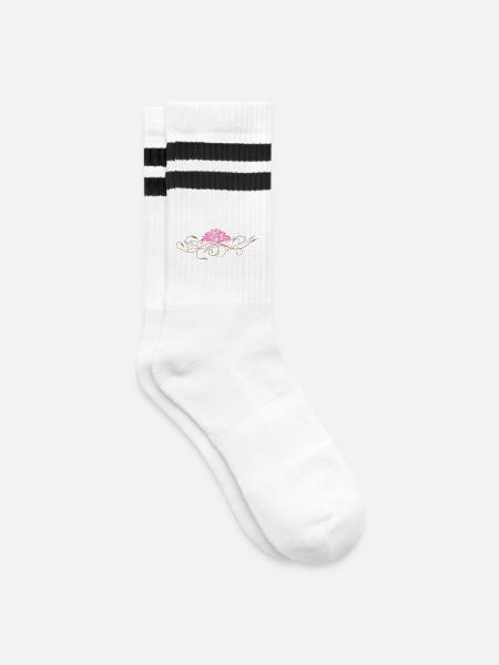 Filigraner Lotus mit Ornamenten - Gestreifte Tennissocken - Weiß/Schwarz