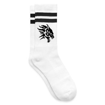 Die höllische Bestie (Schwarz) - Gestreifte Tennissocken - Weiß/Schwarz - Rechts