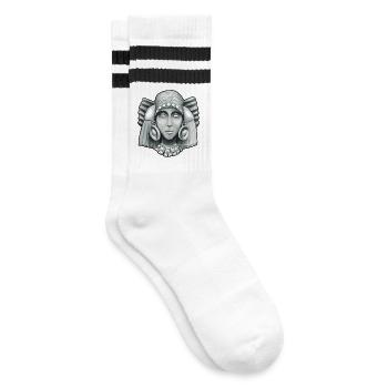 Aztekische Göttin Chalchiuhtlicue 2 - Gestreifte Tennissocken - Weiß/Schwarz - Rechts