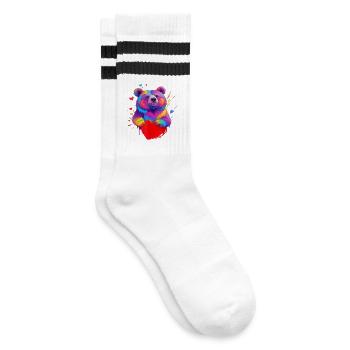 Colorful Grizzly Bear Heart - Striped tennis socks - white/black - Right
