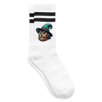 Zauberer Eule - Gestreifte Tennissocken - Weiß/Schwarz - Rechts