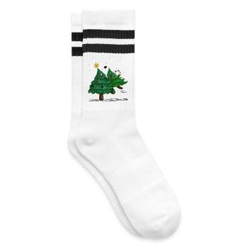 Niedliche Weihnachtsbäume - Gestreifte Tennissocken - Weiß/Schwarz - Rechts