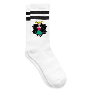 Jahrestag. Jubiläumsdekade. Humor. komisch - Gestreifte Tennissocken - Weiß/Schwarz - Rechts