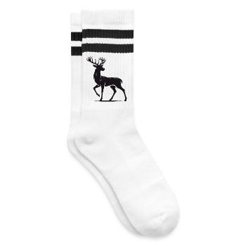 Erhabener Hirsch im Silhouetten-Stil - Gestreifte Tennissocken - Weiß/Schwarz - Rechts