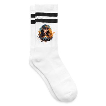 Futuristic Urban Pilot Illustration - Striped tennis socks - white/black - Right