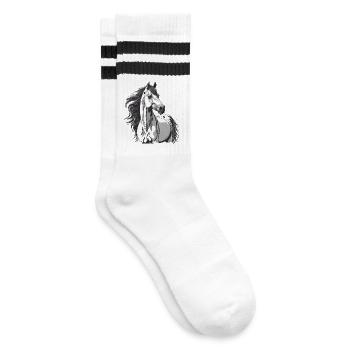 Horse, Horse Fan, Horse Riding - Striped tennis socks - white/black - Right