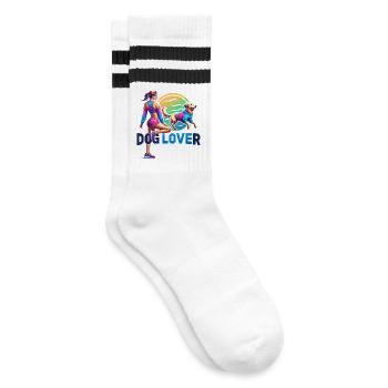 Lebendiges Hundeliebhaber-Fitness-Design - Gestreifte Tennissocken - Weiß/Schwarz - Rechts