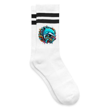 Delfin - Gestreifte Tennissocken - Weiß/Schwarz - Rechts