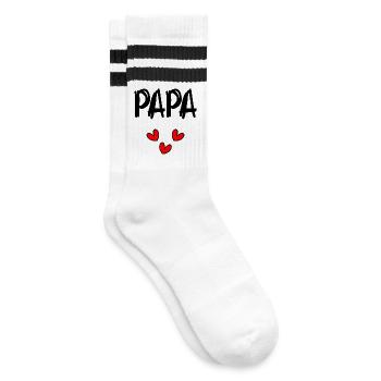 PAPA. VATERTAG. FROHER VATERTAG. ALLES GUTE ZUM GEBURTSTAG. - Gestreifte Tennissocken - Weiß/Schwarz - Rechts