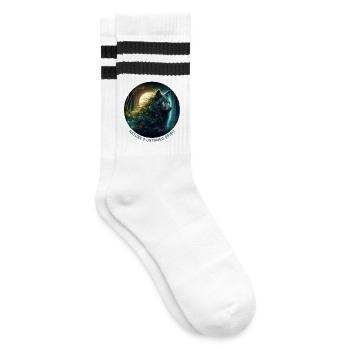 Der Wolf im Nachtwald - Gestreifte Tennissocken - Weiß/Schwarz - Rechts
