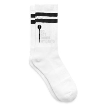 Do Not Touch My Darts Warnung Dartspieler Humor - Gestreifte Tennissocken - Weiß/Schwarz - Rechts