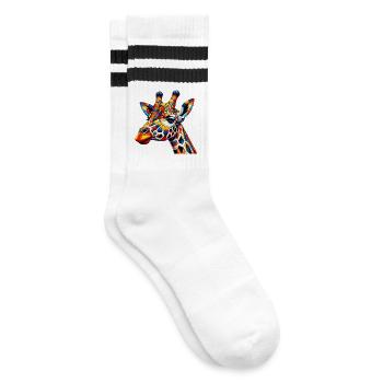 Giraffe colored and painted like Harlequin - Striped tennis socks - white/black - Right