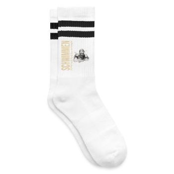 Das Becken ist mein Kraftort - Schwimmen - Gestreifte Tennissocken - Weiß/Schwarz - Rechts