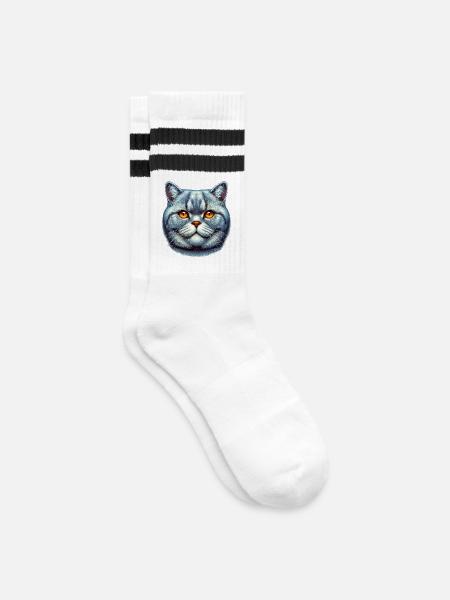 Britisch Kurzhaar Katze - Gestreifte Tennissocken - Weiß/Schwarz