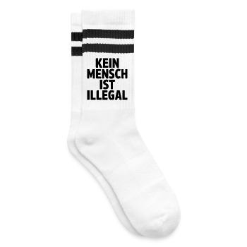 Kein Mensch ist Illegal - Gegen Rechts - Gestreifte Tennissocken - Weiß/Schwarz - Rechts