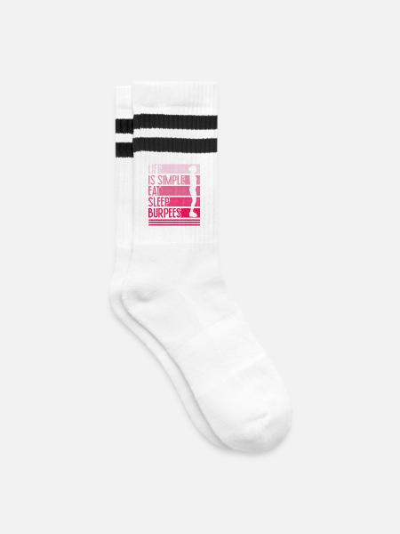 Leben ist einfach Burpees Design - Gestreifte Tennissocken - Weiß/Schwarz