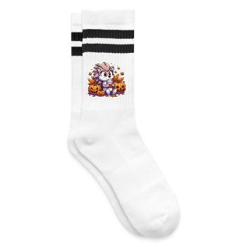 Hedgehog drinks Halloween - Striped tennis socks - white/black - Right