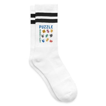 Puzzle addict - Striped tennis socks - white/black - Right