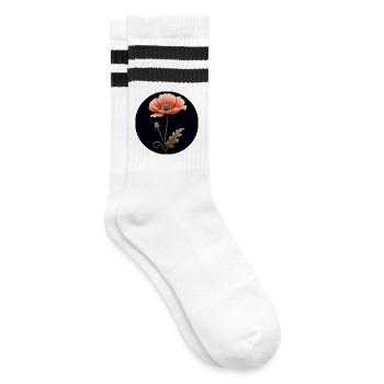 Mohnblume Mohn Blume rot orange - Gestreifte Tennissocken - Weiß/Schwarz - Rechts