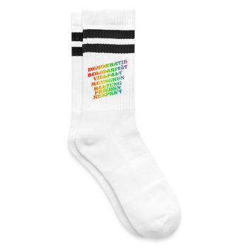 DEMOKRATIE SOLIDARITÄT VIELFALT - Gestreifte Tennissocken - Weiß/Schwarz - Rechts