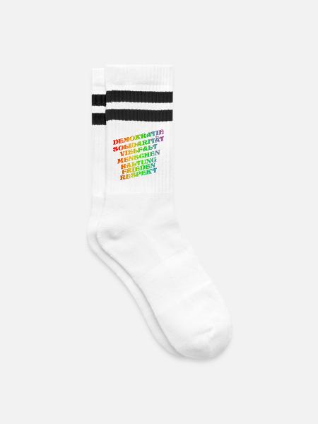 DEMOKRATIE SOLIDARITÄT VIELFALT - Gestreifte Tennissocken - Weiß/Schwarz