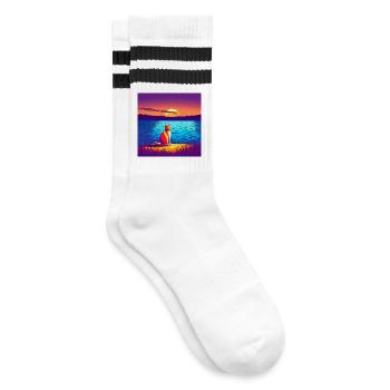Cat enjoying the sunset - Striped tennis socks - white/black - Right