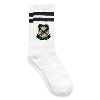 Axe Saying Lumberjack Chainsaw Woodworking Saw - Striped tennis socks - white/black - Right