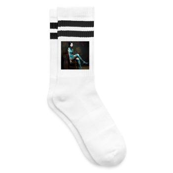 Portrait Woman 05 Tattoo - Striped tennis socks - white/black - Right