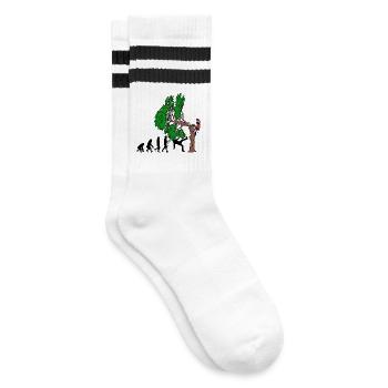 Baum Evolution Holz Holzfäller Baumfäller Wald - Gestreifte Tennissocken - Weiß/Schwarz - Rechts