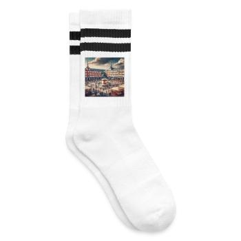 Plaza Mayor in Madrid - Gestreifte Tennissocken - Weiß/Schwarz - Rechts