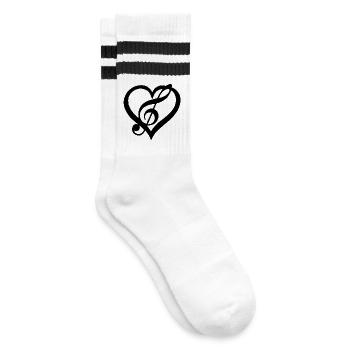 Musik im Herzen (Schwarz) - Gestreifte Tennissocken - Weiß/Schwarz - Rechts