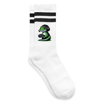 Gecko Gamer: Den Joystick-Dschungel meistern - Gestreifte Tennissocken - Weiß/Schwarz - Rechts