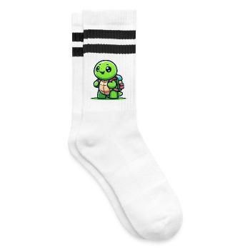 Trailblazer Turtle: Der Entdecker - Gestreifte Tennissocken - Weiß/Schwarz - Rechts