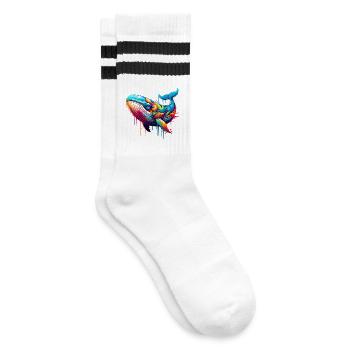 Lebendiges Motiv eines Wals in Graffiti-Technik - Gestreifte Tennissocken - Weiß/Schwarz - Rechts