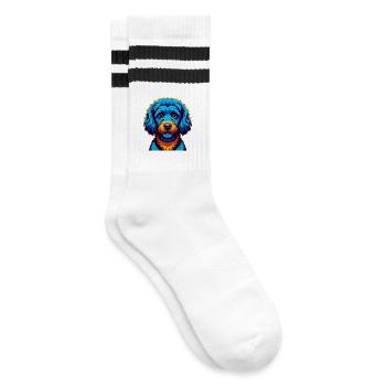 Caniche Chien Coloré Kawaii Dessin Animé Personnage Animal de compagnie - Chaussettes de tennis - blanc/noir - Droite