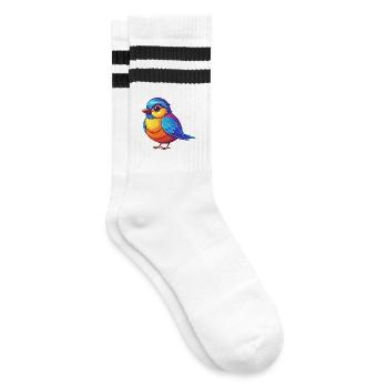 Chickadee Bunte Kawaii Cartoon Figur Vogel - Gestreifte Tennissocken - Weiß/Schwarz - Rechts