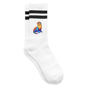 Loutre de mer Coloré Kawaii Dessin animé Animal marin - Chaussettes de tennis - blanc/noir - Droite