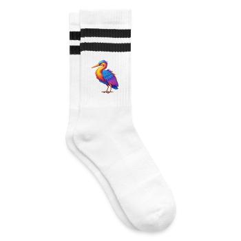 Reiher Bunte Kawaii Cartoon Figur Vogel - Gestreifte Tennissocken - Weiß/Schwarz - Rechts