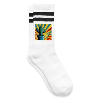 Kaktus 1 - Gestreifte Tennissocken - Weiß/Schwarz - Rechts