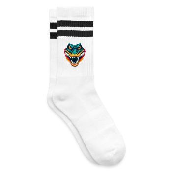 Crocodile Cute Kawaii Cartoon Clipart Animal Face - Striped tennis socks - white/black - Right
