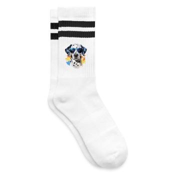 Dalmatiner mit Sonnenbrille - Gestreifte Tennissocken - Weiß/Schwarz - Rechts