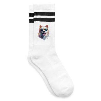 Samojede mit Sonnenbrille - Gestreifte Tennissocken - Weiß/Schwarz - Rechts