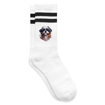 Shi Tsu with sunglasses - Striped tennis socks - white/black - Right