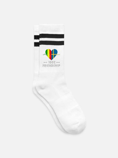 Mali und Schweden 100% Freundschaft - Gestreifte Tennissocken - Weiß/Schwarz